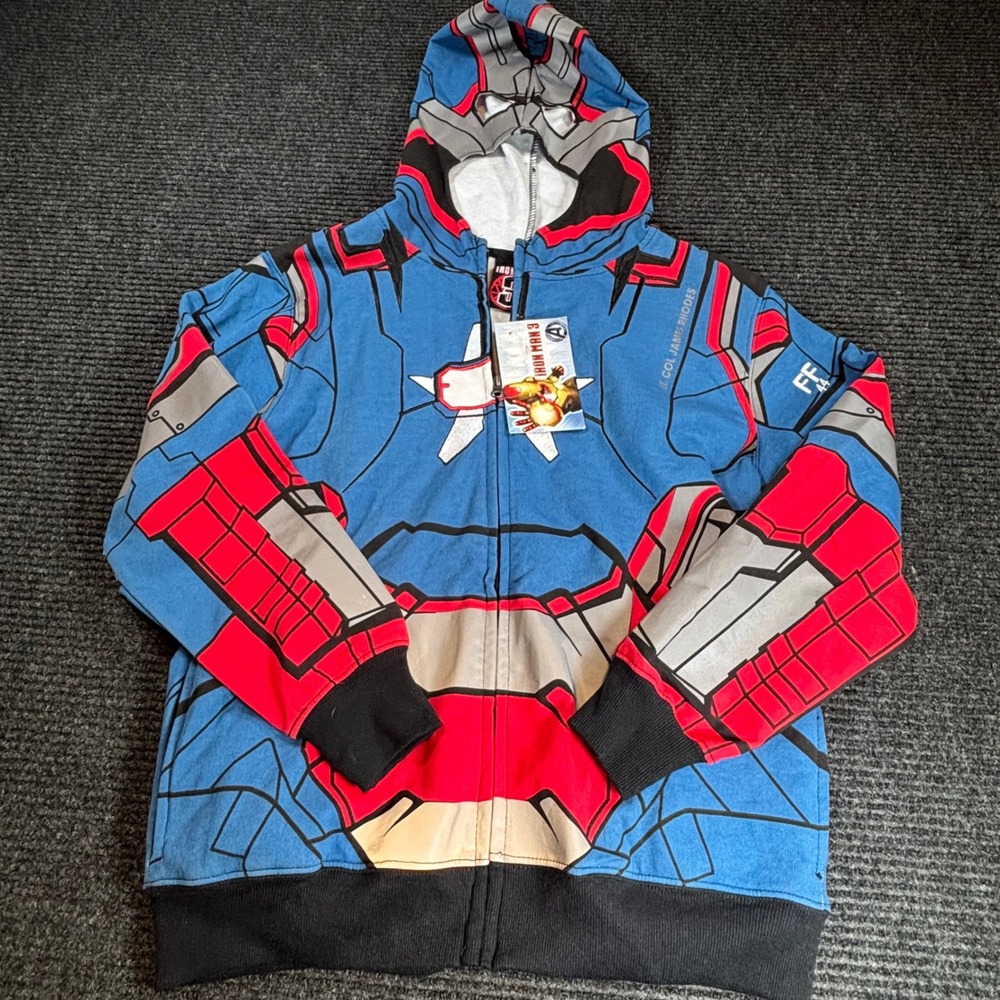 Marvel Iron Man 3 Iron Patriot Zip Up Hoodie Kids Large 14/16 James Rhodes NWT - Picture 1 of 4